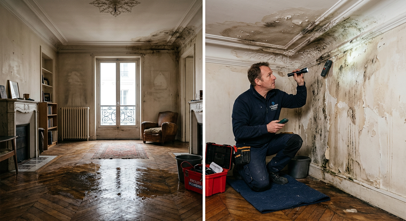 Intervention urgente dégât des eaux dans un appartement à Suresnes